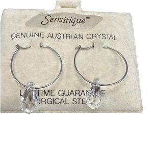 SENSITIQUE GenuiAustralian  Crystal Pierced Earrings Surgical Steel Vintage E1-8